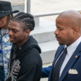 Darryl George, suspended over locs heads to court in Anahuac Texas with his attorney.