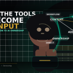 Black creator directing AI workflow from content to IP, licensing, audience, and ownership at a digital workstation.
