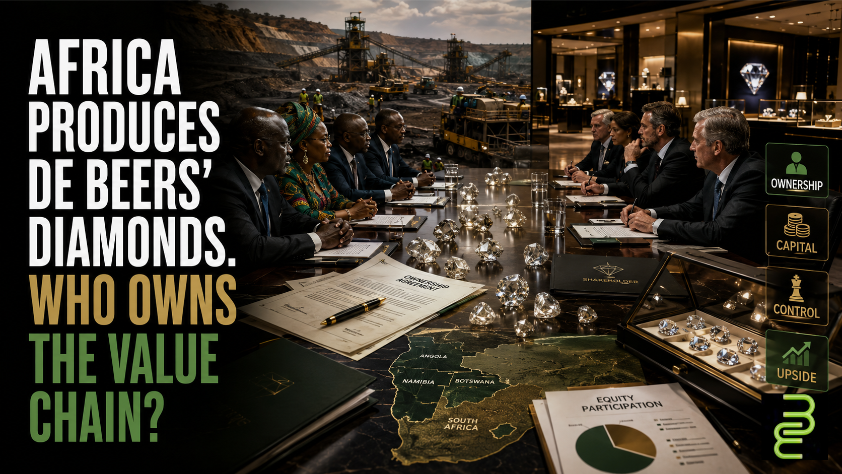 African officials and global investors negotiate over diamond ownership as mining, capital, control, and luxury retail shape the De Beers value chain.