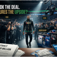 LeBron James entering a Philadelphia basketball arena with contract, ticket, media, sponsorship, and franchise-value imagery.