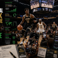 Black basketball players compete in a packed arena as phones, audience data, media rights, tickets, subscriptions, and sponsor inventory show how TikTok’s NBA–WNBA deal turns Black sports culture into global commerce.