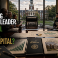 UNCF leadership transition boardroom with an empty executive chair, HBCU campus, scholarship documents, donor agreements, and endowment charts.
