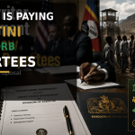 A cinematic editorial image showing U.S. and Eswatini officials, deportation documents, a detention transport scene, and the headline “The U.S. Is Paying Eswatini to Absorb Deportees.”