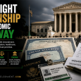 Supreme Court with birth certificate, Social Security document, school enrollment form, housing application, passport, and employee ID showing citizenship as an economic gateway.