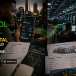 MTN mobile finance and lending shown alongside an African data centre, illustrating MTN’s push into banking and Gulf-backed AI infrastructure investment.