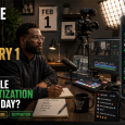 Black creator in a home studio beside a monetization dashboard showing YouTube thresholds rising from 4,000 to 8,000 watch hours and 10 million to 20 million Shorts views, with a February 1 calendar visible.