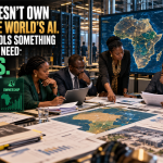 African policymakers and technology leaders review AI governance, procurement and infrastructure plans as a digital map of Africa highlights market access, data control and ownership.