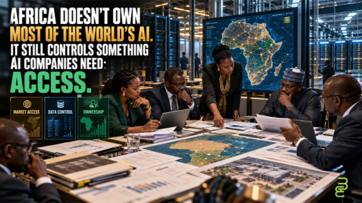 African policymakers and technology leaders review AI governance, procurement and infrastructure plans as a digital map of Africa highlights market access, data control and ownership.