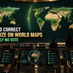 Digital world map comparing Mercator distortion with a more accurate equal-area view of Africa after a UN vote on global map standards.