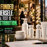 Beyoncé’s Cécred haircare represented through premium white beauty products, a retail distribution agreement, London beauty retail, and logistics infrastructure illustrating the economics of ownership and global distribution.