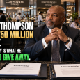 Warren Thompson feature illustration highlighting his $750 million fortune, Thompson Hospitality's institutional dining operations, and the importance of retaining business ownership.